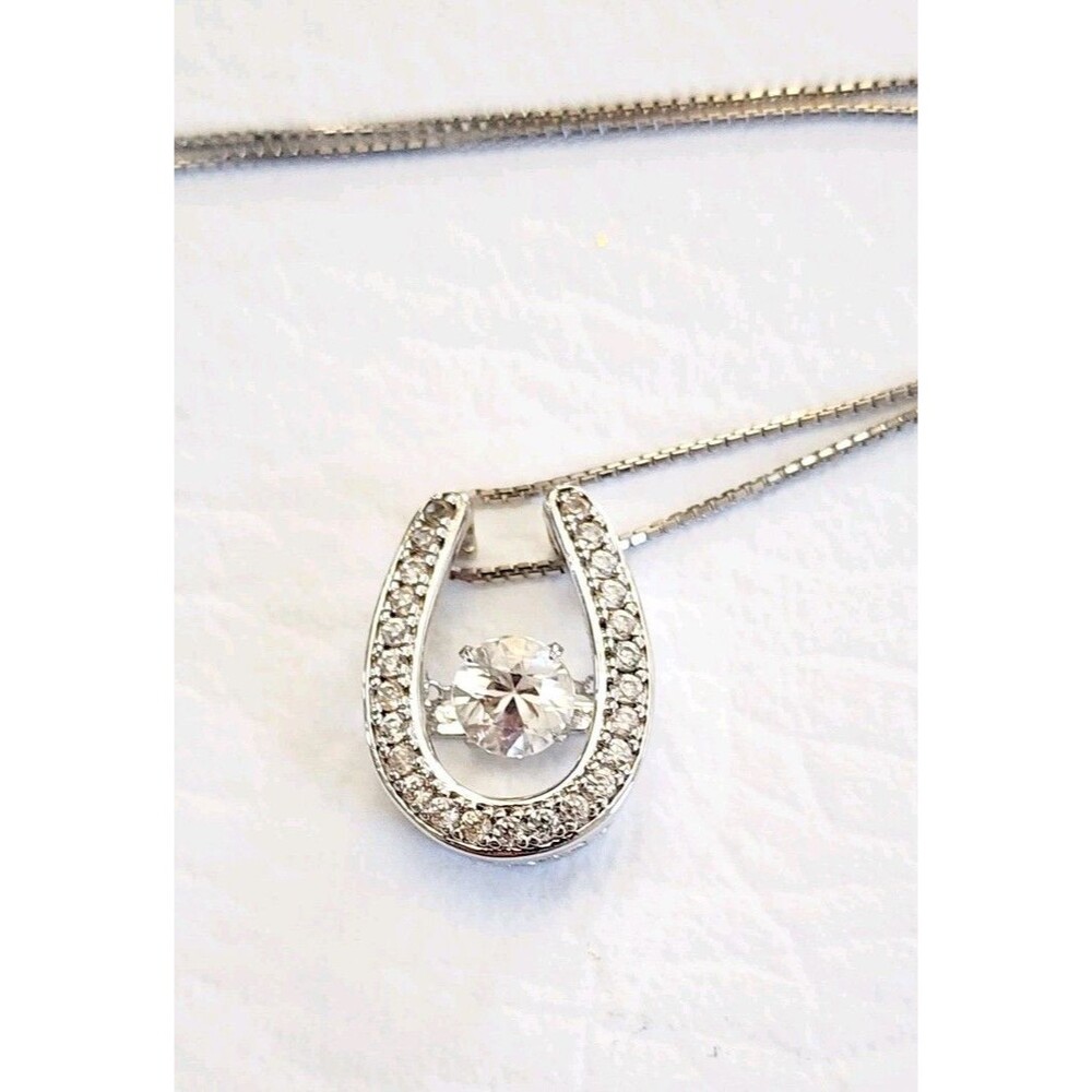 Horseshoe Lucky Slide Pendant Luck Horse Sterling Silver Clear Crystals 4g